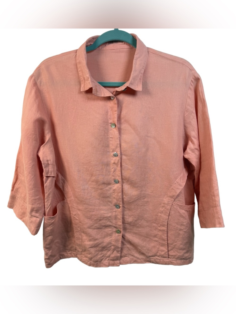 Women's Unique Linen Button-Front Top - Cantaloupe Pink